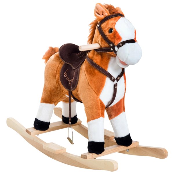 Qaba Plush Rocking Horse Riding Toy with Sound and Moving Tail