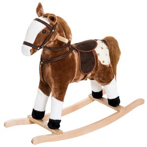 Qaba Brown and White Plush Rocking Horse Riding Toy