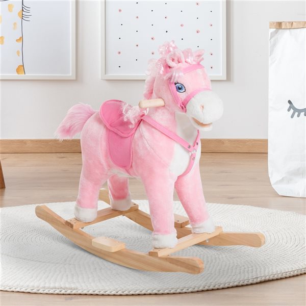 Qaba Plush Pink Rocking Horse Riding Toy