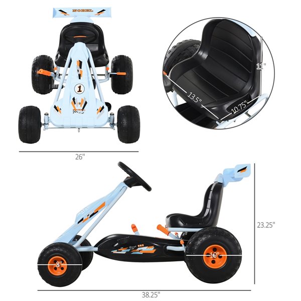 Aosom Blue Kids Ride-On Go Kart Car with Adjustable Seat