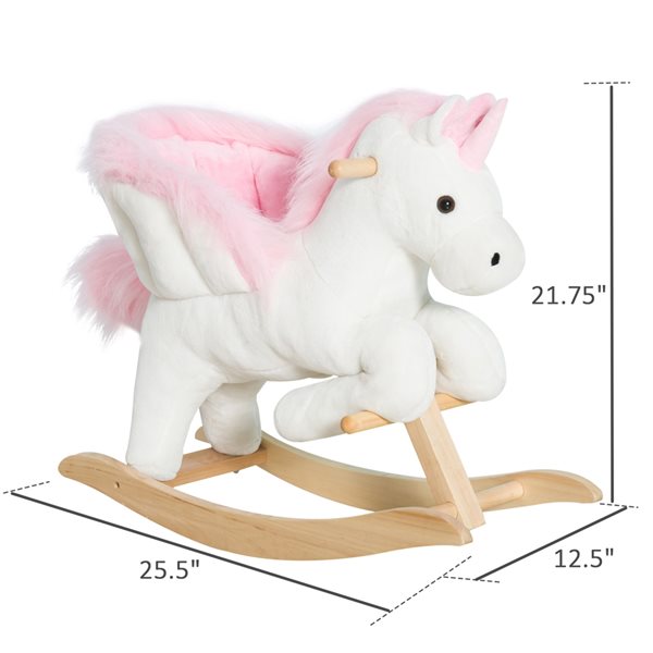 Qaba White and Pink Plush Rocking Unicorn Riding Toy