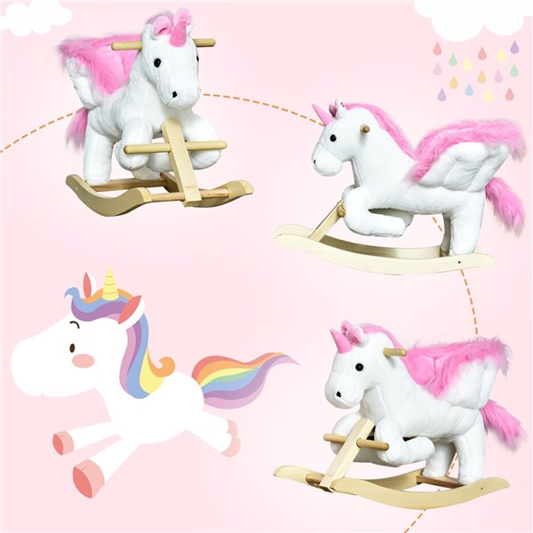 Qaba White and Pink Plush Rocking Unicorn Riding Toy