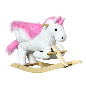 Qaba White and Pink Plush Rocking Unicorn Riding Toy