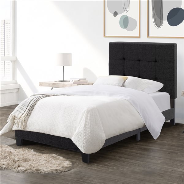 CorLiving Ellery Twin Size Fabric Tufted Panel Bed - Black