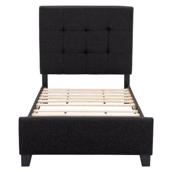 CorLiving Ellery Twin Size Fabric Tufted Panel Bed - Black