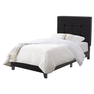 CorLiving Ellery Twin Size Fabric Tufted Panel Bed - Black