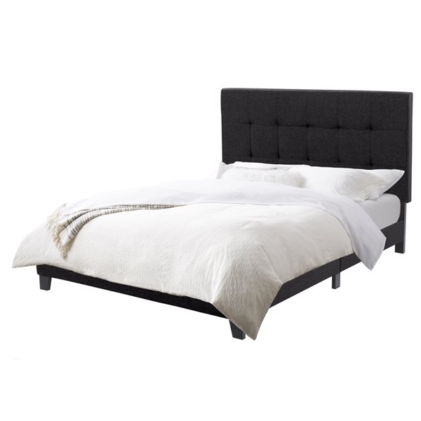 Corliving Ellery Black Queen, Black Upholstered Bed Frame Full Size