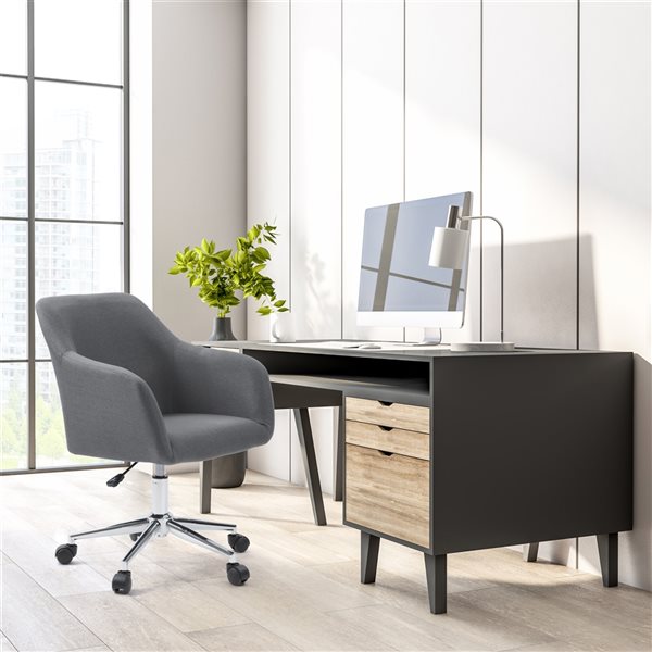 CorLiving Marlowe Upholstered Chrome Base Task Chair - Grey