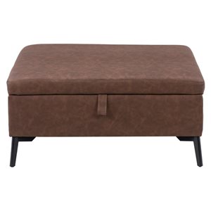 CorLiving Square Mid-Century Premium Fabric Storage Ottoman 25.5-in - Dark Brown