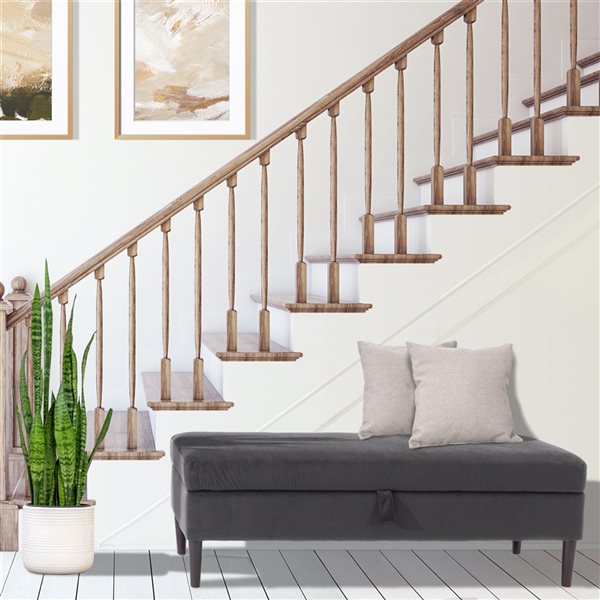 CorLiving Perry Wood Frame Velvet Storage Bench 48-in X 18-in - Dark Grey