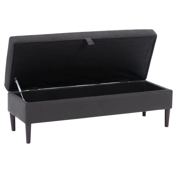CorLiving Perry Wood Frame Velvet Storage Bench 48-in X 18-in - Dark Grey