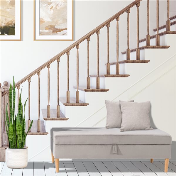 CorLiving Perry Wood Frame Velvet Storage Bench 48-in X 18-in - Light Grey