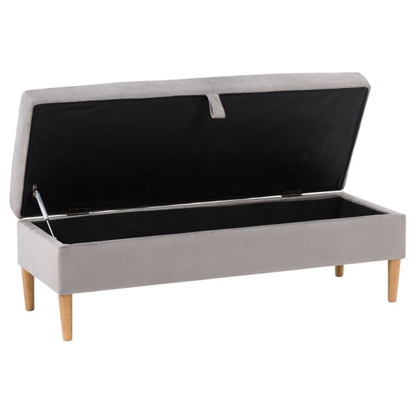 CorLiving Perry Wood Frame Velvet Storage Bench 48-in X 18-in - Light Grey