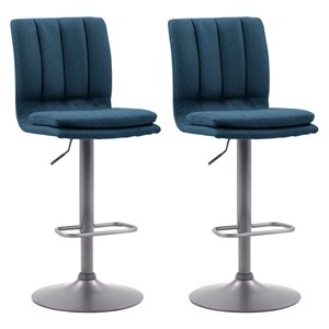 Tabourets de bar bleu capitonnés ajustables (26 à 34 po) CorLiving (Ensemble de 2)