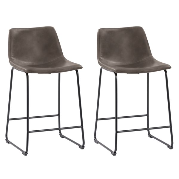 CorLiving Ryder Counter Height (26-in) Faux Leather Barstools (Set of 2) - Grey