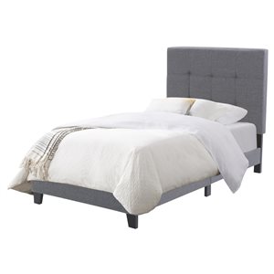 CorLiving Ellery Twin Size Fabric Tufted Panel Bed - Grey