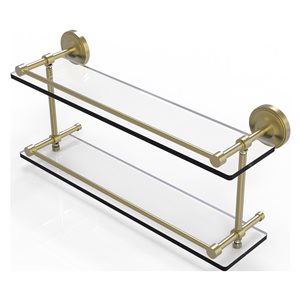 Allied Brass Prestige Regal Satin Brass 2-Tier Wall Mount Glass Bathroom Shelf with Gallery Rail