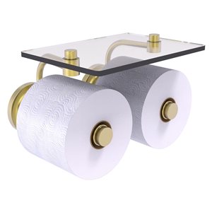 Allied Brass Que New Satin Brass Wall Mount 2-Roll Toilet Paper Holder with Glass Shelf