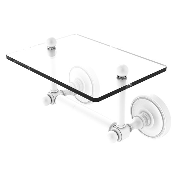 Allied Brass Prestige Regal Matte White Wall Mount Double Post Toilet Paper Holder with Glass Shelf