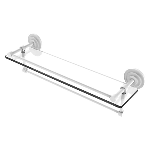Allied Brass Que New Wall Mount Matte White Glass Bathroom Shelf with Towel Bar