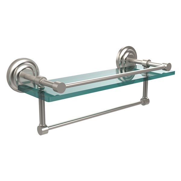 Allied Brass Que New Satin Nickel Wall Mount Glass Bathroom Shelf with Towel Bar RONA