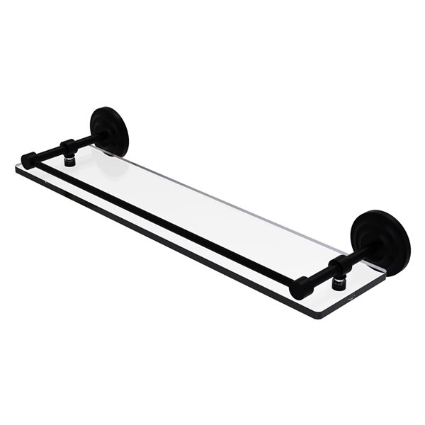 Allied Brass Que New Wall Mount Matte Black Tempered Glass Bathroom Shelf with Gallery Rail