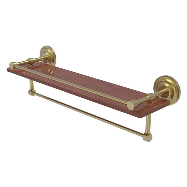 Allied Brass Que New Satin Brass Wall Mount Tempered Glass Bathroom Shelf  with Gallery Rail