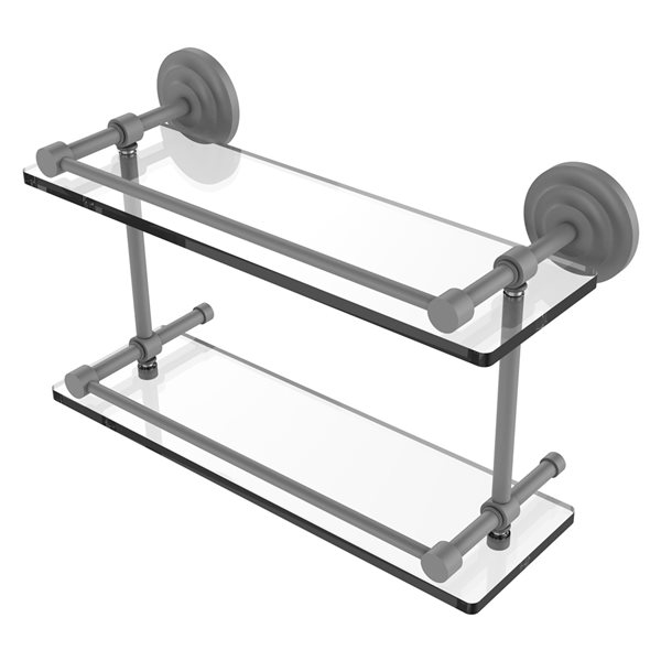 Allied Brass Que New Matte Grey 2Tier Wall Mount Glass Bathroom Shelf with Gallery Rail RONA