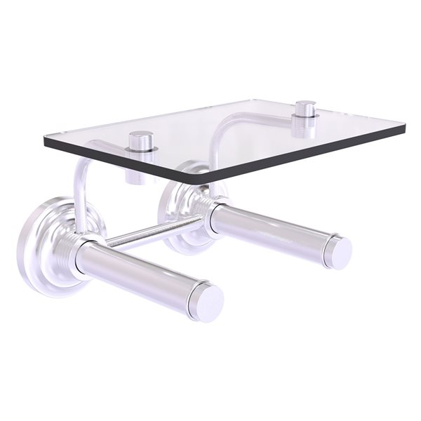 Allied Brass Que New Satin Chrome Wall Mount 2-Roll Toilet Paper Holder with Glass Shelf