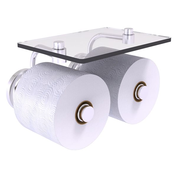 Allied Brass Que New Satin Chrome Wall Mount 2-Roll Toilet Paper Holder with Glass Shelf