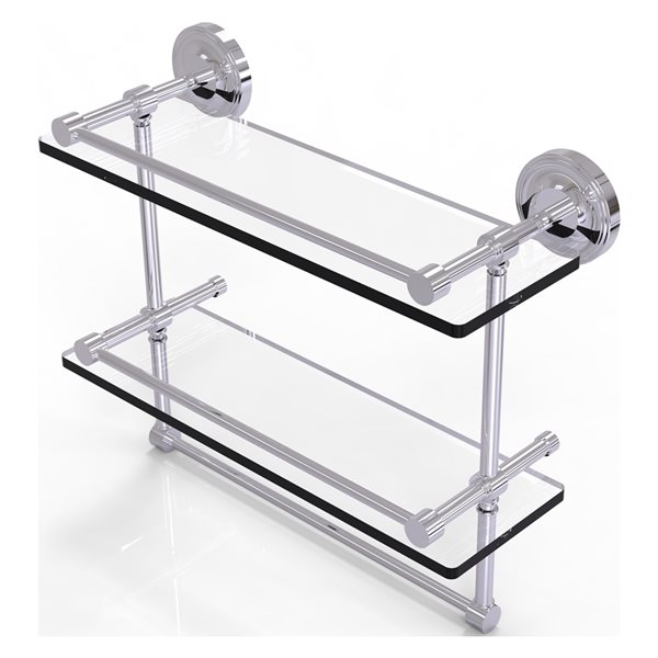 Allied Brass Prestige Regal Polished Chrome 2-Tier Wall Mount Glass Bathroom Shelf with Towel Bar