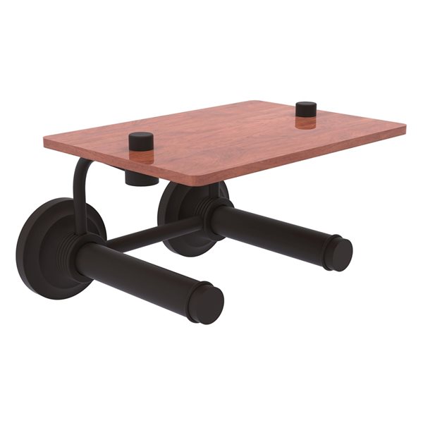 Allied Brass Que New Oil-Rubbed Bronze Wall Mount 2-Roll Toilet Paper Holder with Wood Shelf