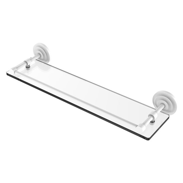 Allied Brass Que New Wall Mount Matte White Tempered Glass Bathroom Shelf with Gallery Rail