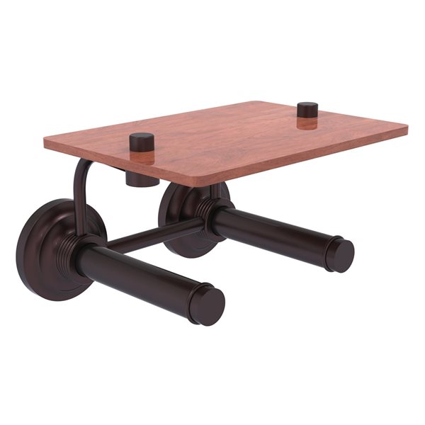 Allied Brass Que New Antique Bronze Wall Mount 2-Roll Toilet Paper Holder with Wood Shelf