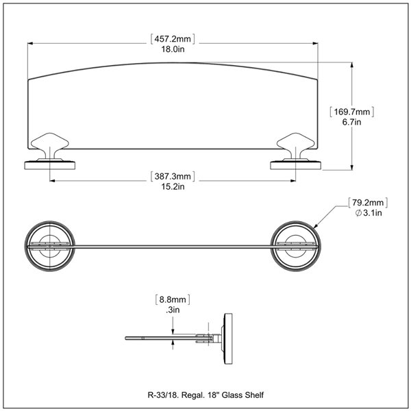 Allied Brass Regal Matte Grey 1-Tier Glass Wall Mounted Bathroom Shelf