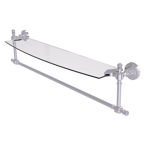 Allied Brass Retro Dot Satin Chrome 24-in Glass Vanity Shelf with Integrated Towel Bar
