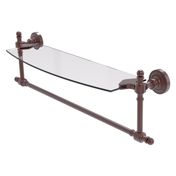 Allied Brass Retro Dot Antique Copper 18-in Glass Vanity Shelf with Integrated Towel Bar