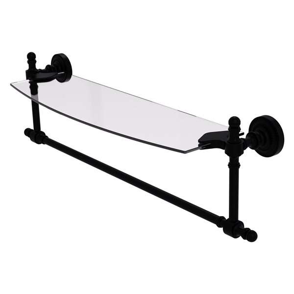Allied Brass Retro Dot Matte Black 18-in Glass Vanity Shelf with Integrated Towel Bar