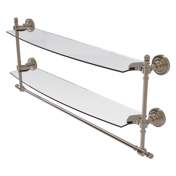 Allied Brass Retro Dot Antique Pewter 24-in Two Tiered Glass Shelf with Integrated Towel Bar