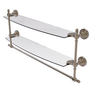 Allied Brass Retro Dot Antique Pewter 24-in Two Tiered Glass Shelf with Integrated Towel Bar