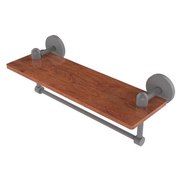 Allied Brass Tango Matte Grey Wall Mount Wood Bathroom Shelf with Towel Bar
