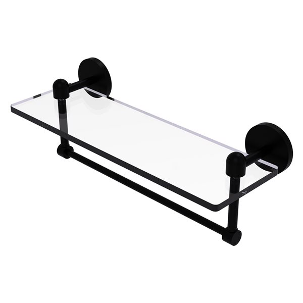 Allied Brass Tango Matte Black Wall Mount Glass Bathroom Shelf with Towel Bar