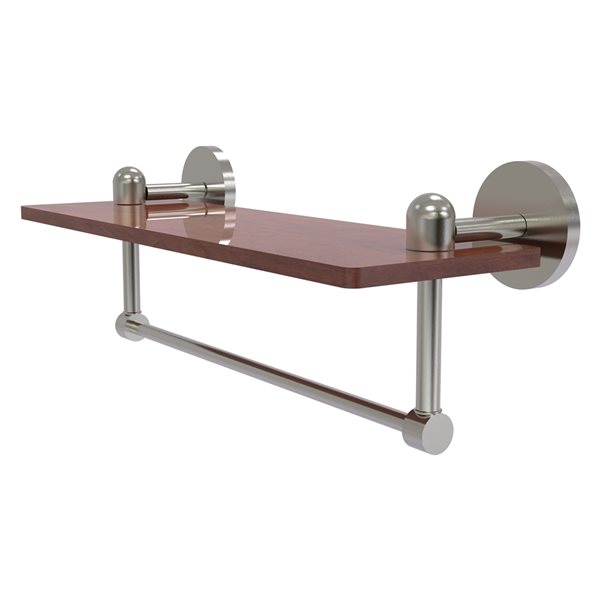 Allied Brass Tango Satin Nickel Wall Mount Wood Bathroom Shelf with Towel Bar