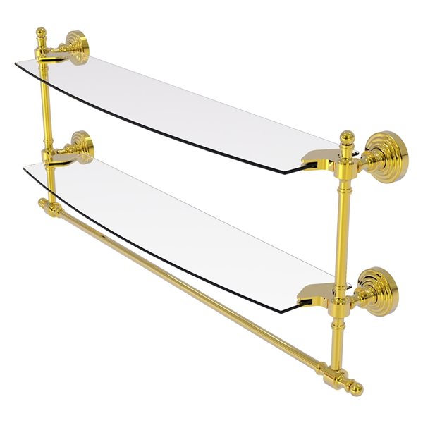 Allied Brass Retro Wave 24-in Polished Brass 2-Tier Glass Wall Mount Bathroom Shelf