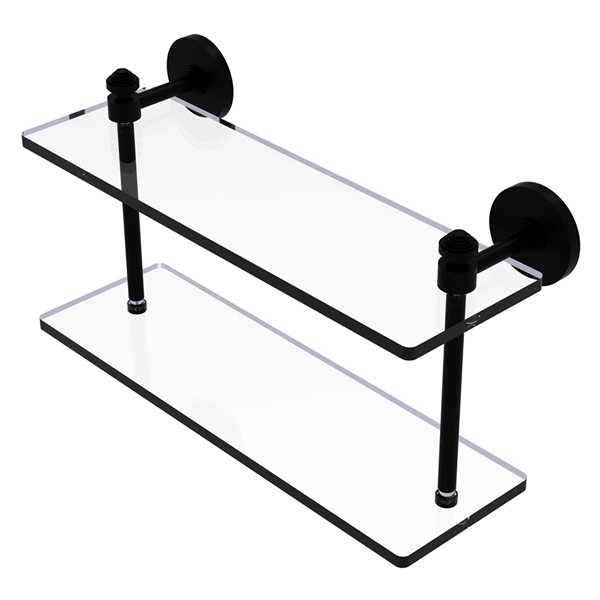 Allied Brass Southbeach 16-in Matte Black 2-Tier Glass Wall Mount Bathroom Shelf