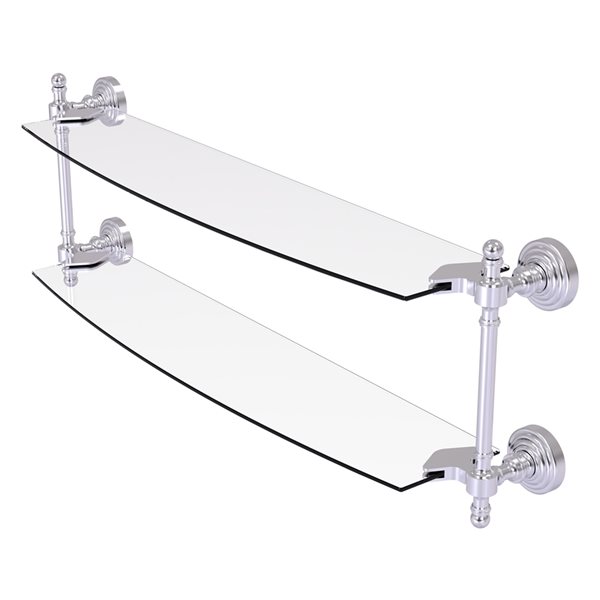 Allied Brass Retro Wave 24-in Satin Chrome Two Tiered Glass Wall Mount Bathroom Shelf