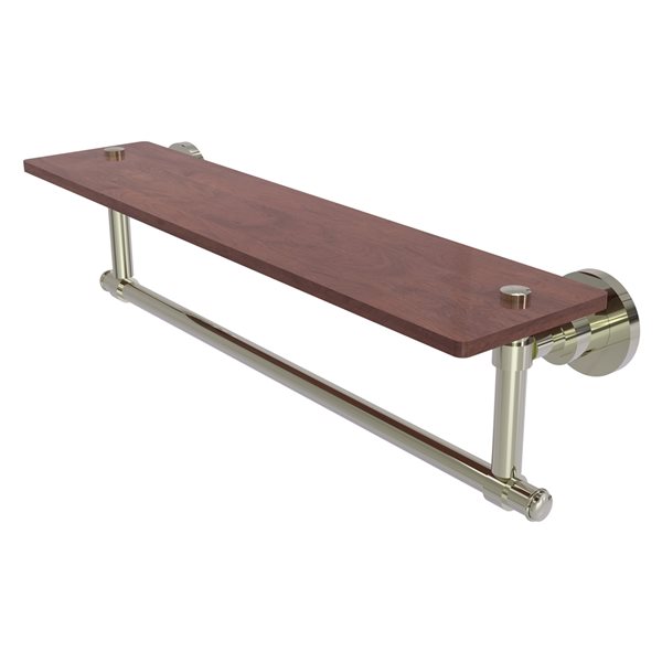 Allied Brass Washington Square Polished Nickel 22-in Solid IPE Ironwood Shelf with Integrated Towel Bar