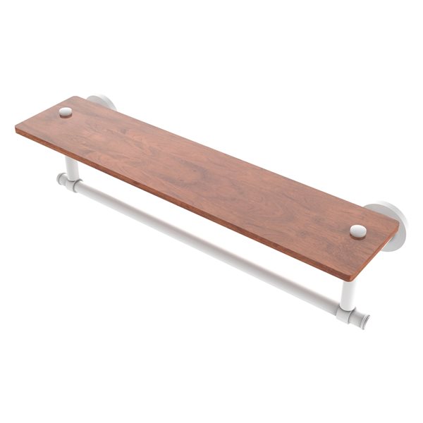 Allied Brass Washington Square Matte White 22-in Solid IPE Ironwood Shelf with Integrated Towel Bar