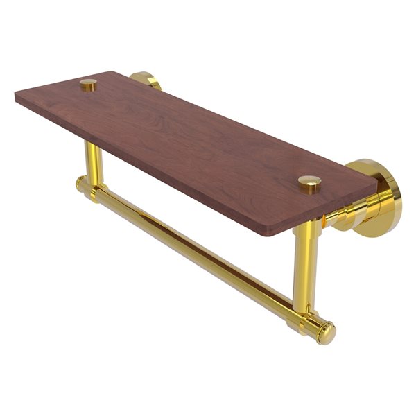 Allied Brass Washington Square Polished Brass 16-in Solid IPE Ironwood Shelf with Integrated Towel Bar