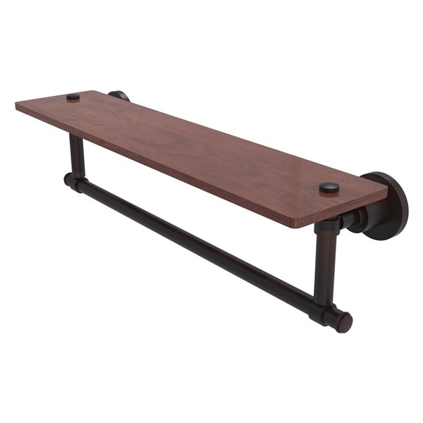 Allied Brass Washington Square Venetian Bronze 22-in Solid IPE Ironwood Shelf with Integrated Towel Bar